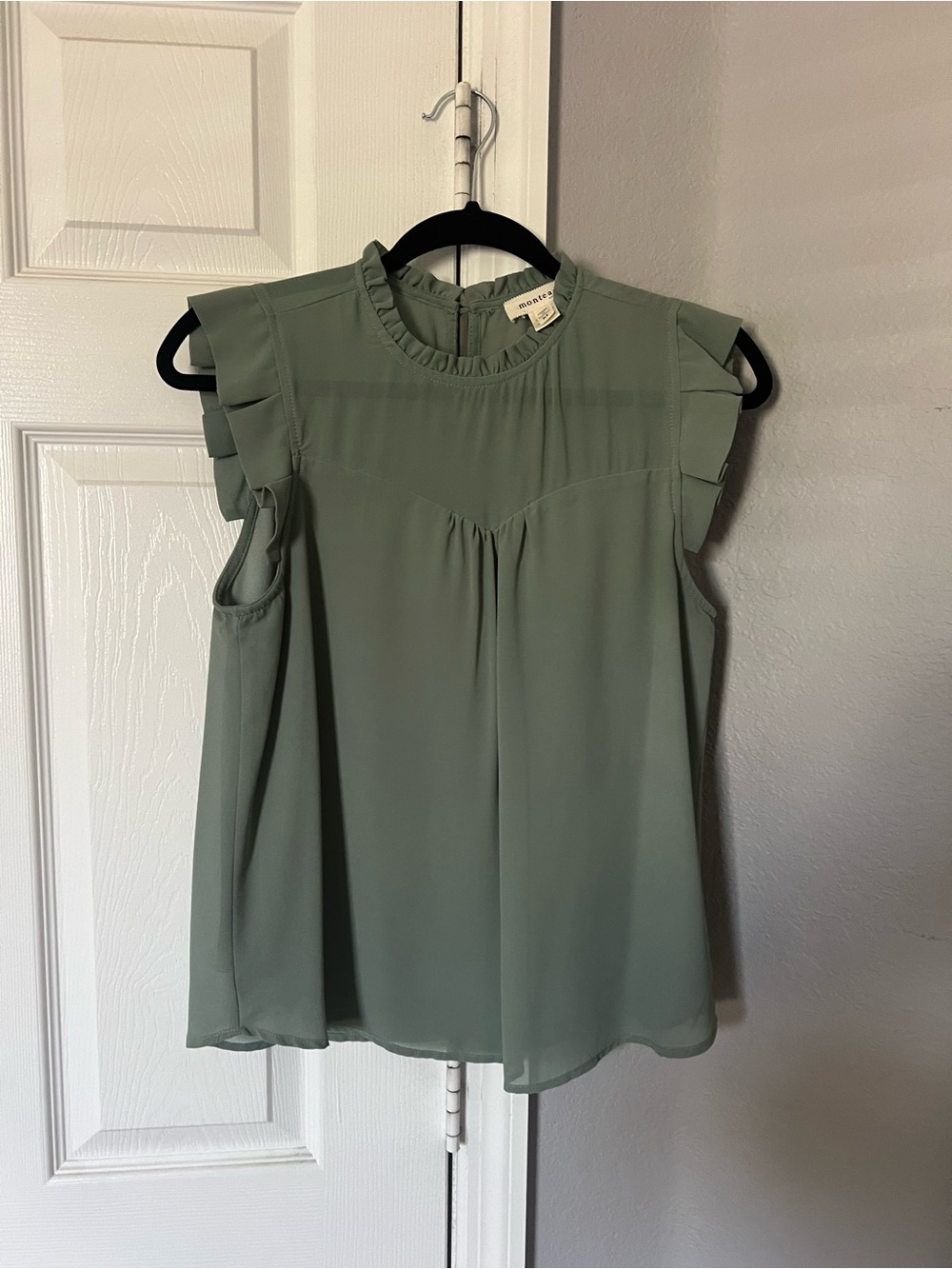 Monteau Sage Green Ruffle Sleeve Blouse